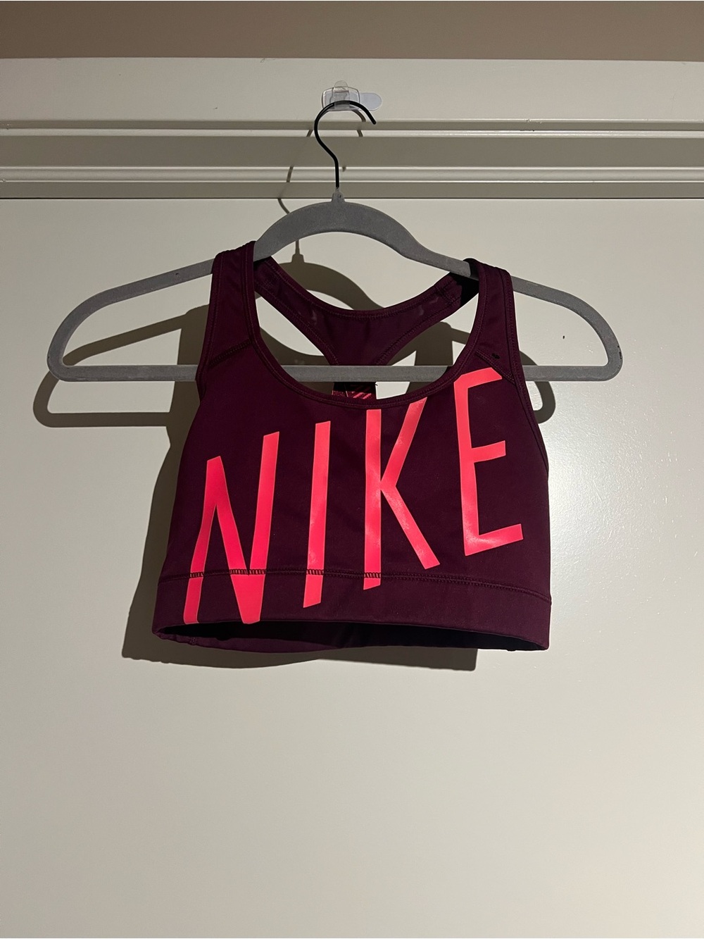 Nike Burgundy Sports Bra with Pink Logo